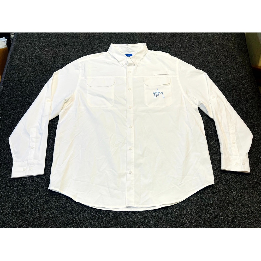 Guy Harvey Performance Fishing Shirt Men 2XL White Mesh Lined Vented Button Down